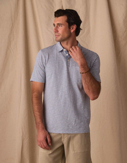 Vintage Slub Pocket Polo in Blue Stripe