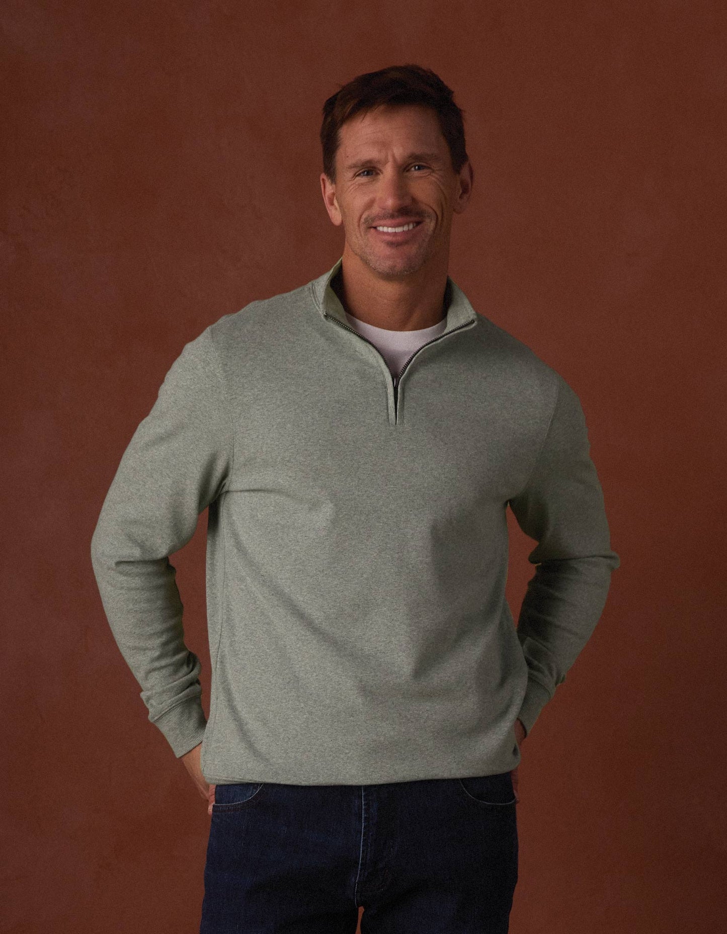 Puremeso Weekend Quarter Zip in Sea Glass