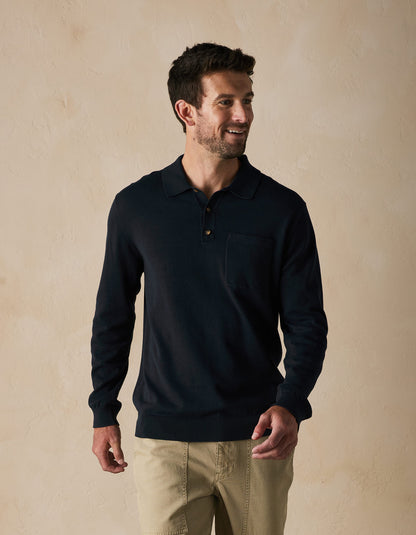 Robles Knit Long Sleeve Polo in Navy