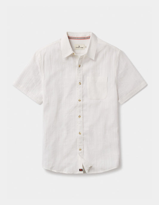 Freshwater Short Sleeve Button Up Shirt in Ivory Crinkle Dobby