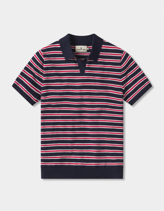 Robles Striped Polo in Navy/Red Stripe