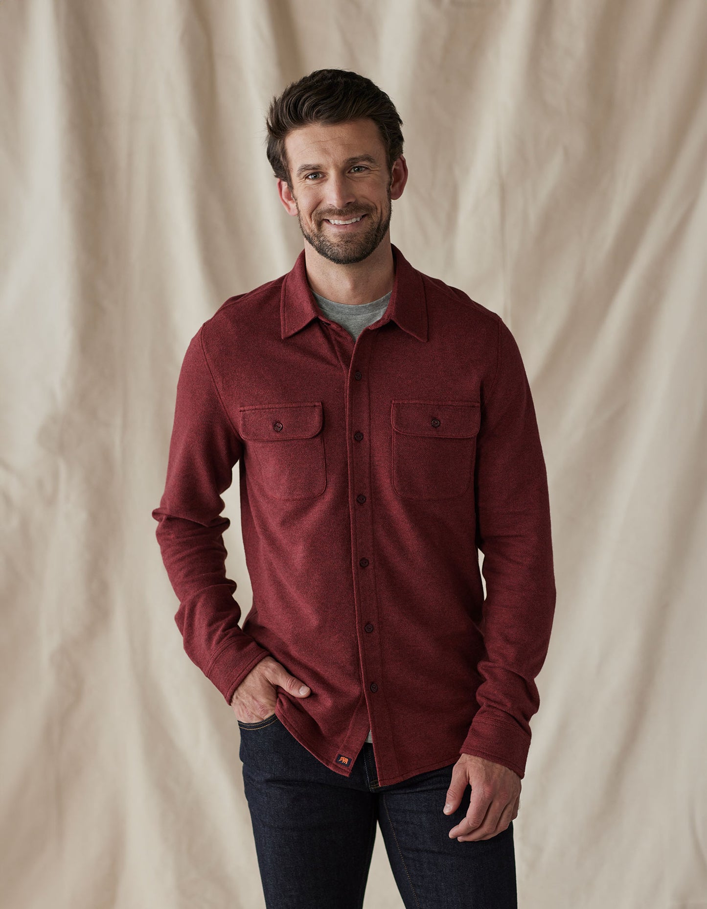 Textured Knit Shirt in Scarlet