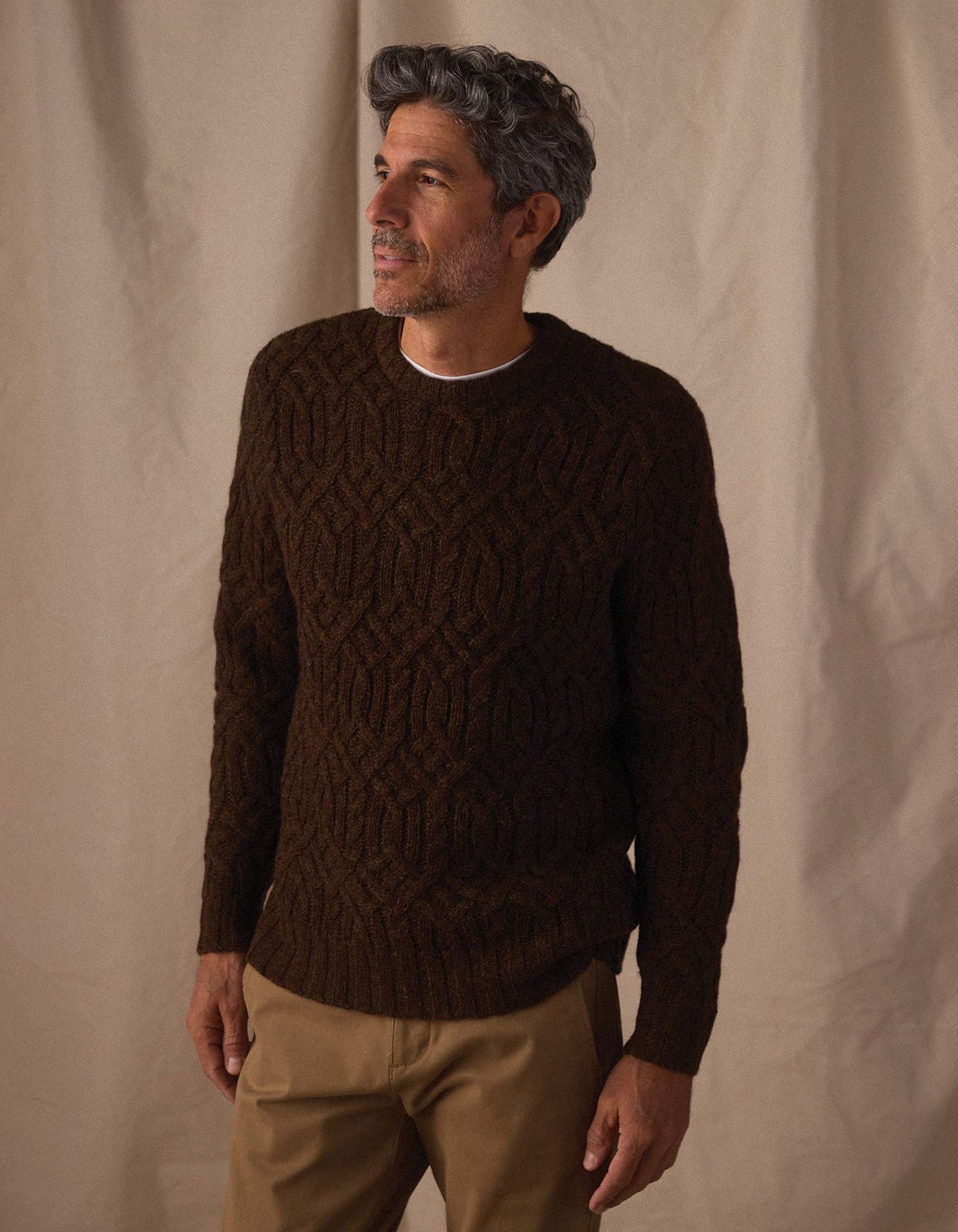 Trellis Cable Pullover in Dark Brown