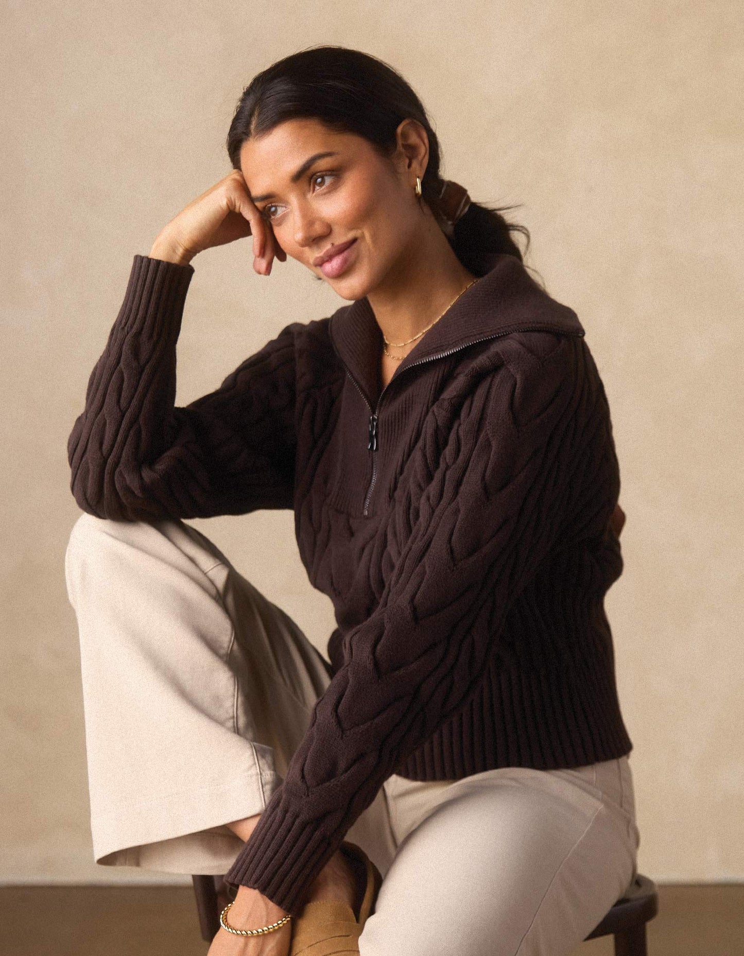 Lola Everyday Quarter Zip in Brown