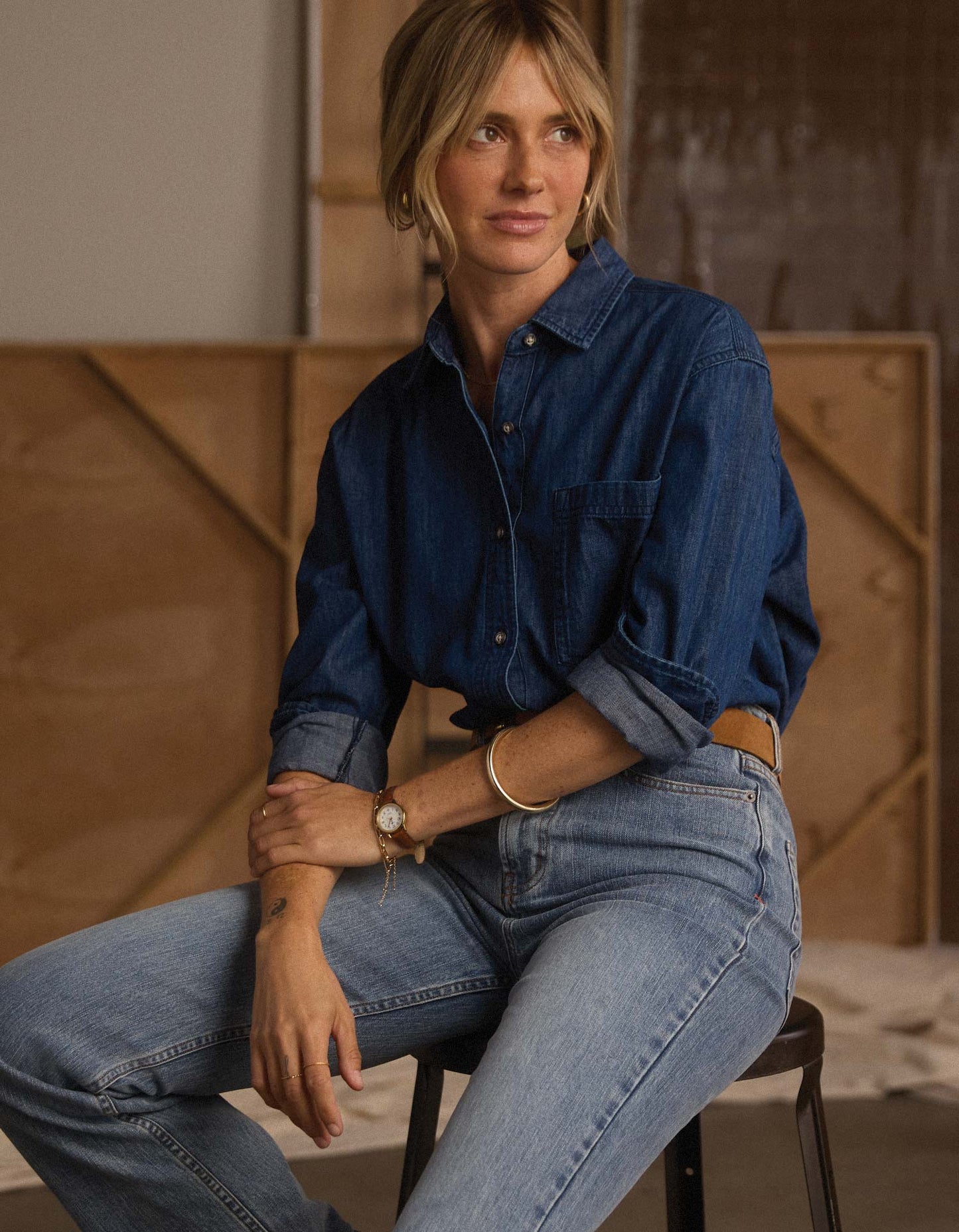 Cotton Denim Overshirt in Dark Wash