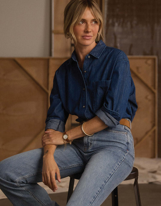 Cotton Denim Overshirt in Dark Wash