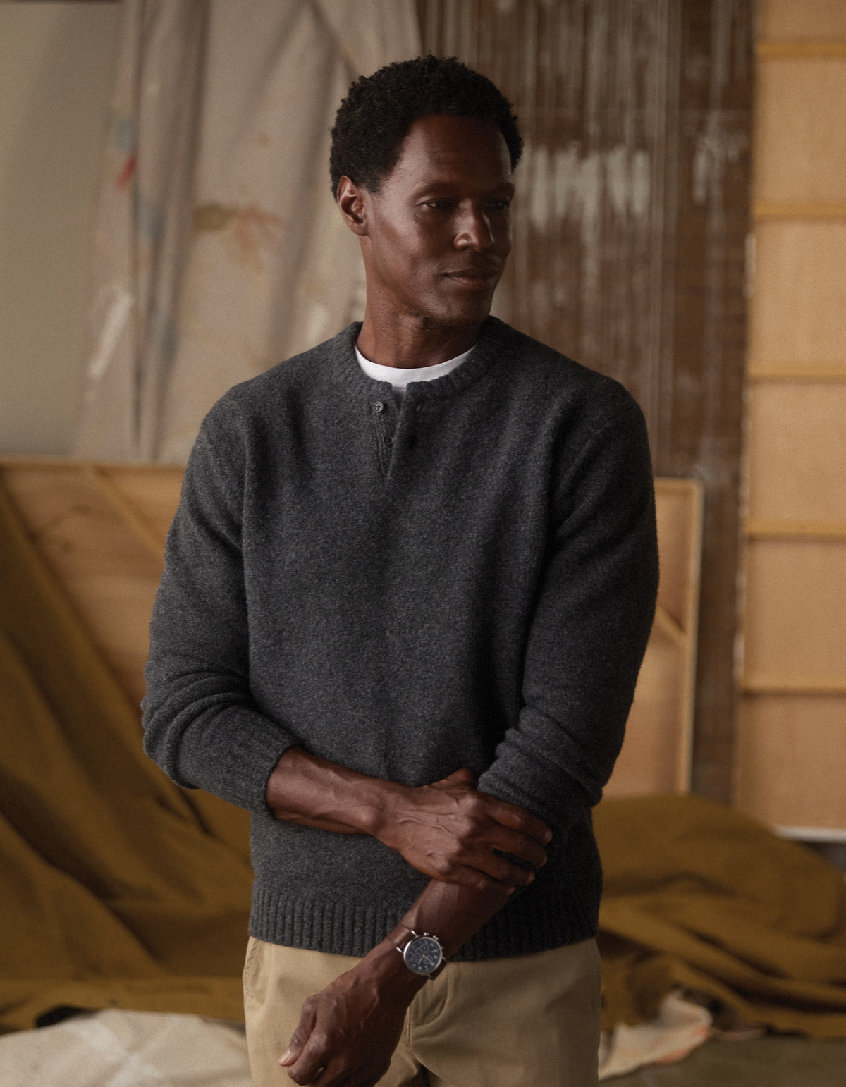Homebound Henley Sweater in Charcoal