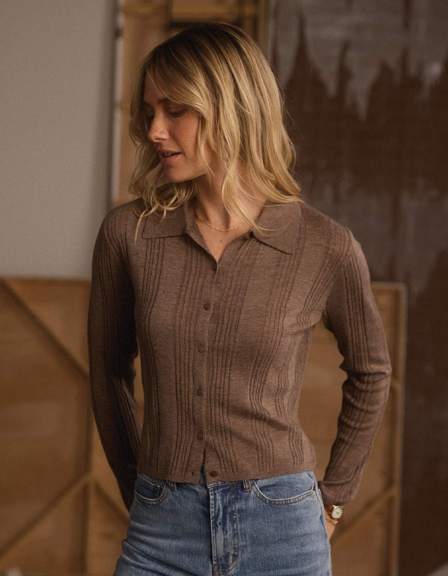 Ravello Knit Button Up in Teak