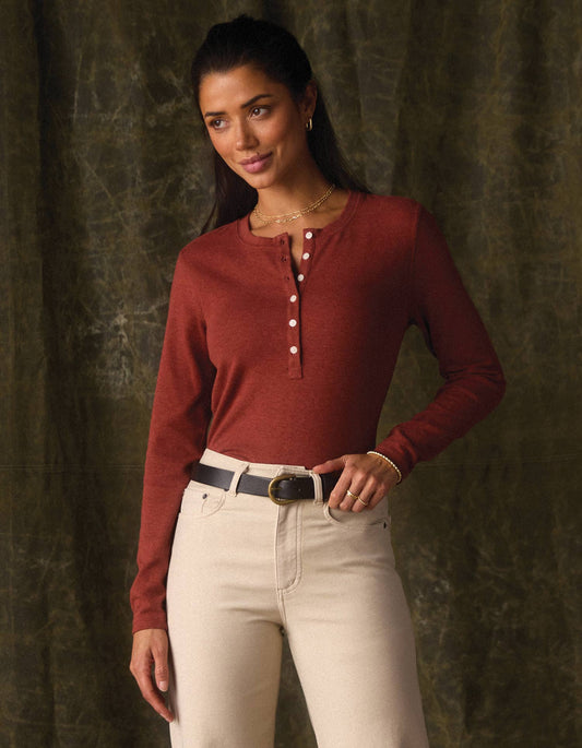 Women's Puremeso Henley in Terracotta