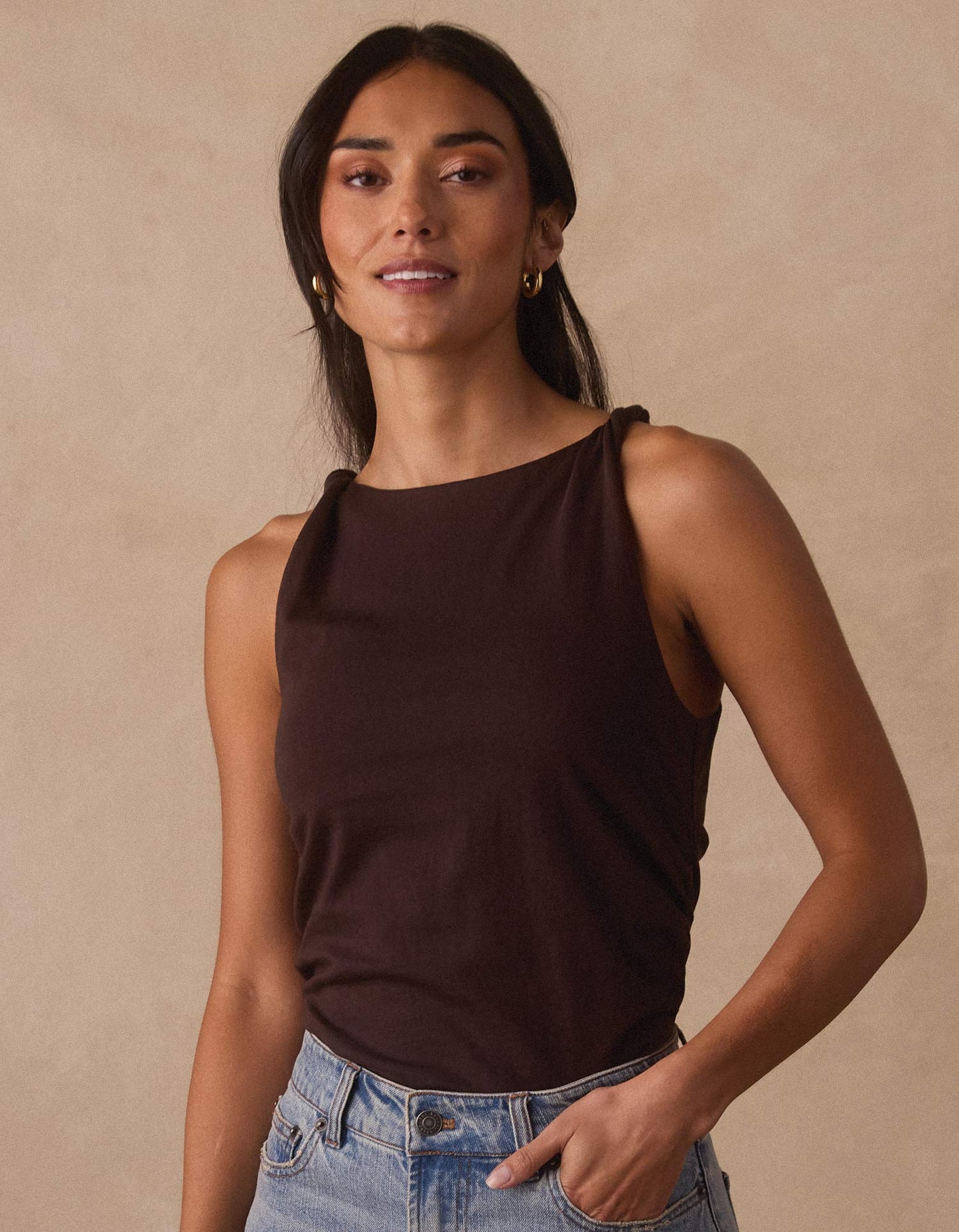 Normal Jersey Draped Tank in Umber