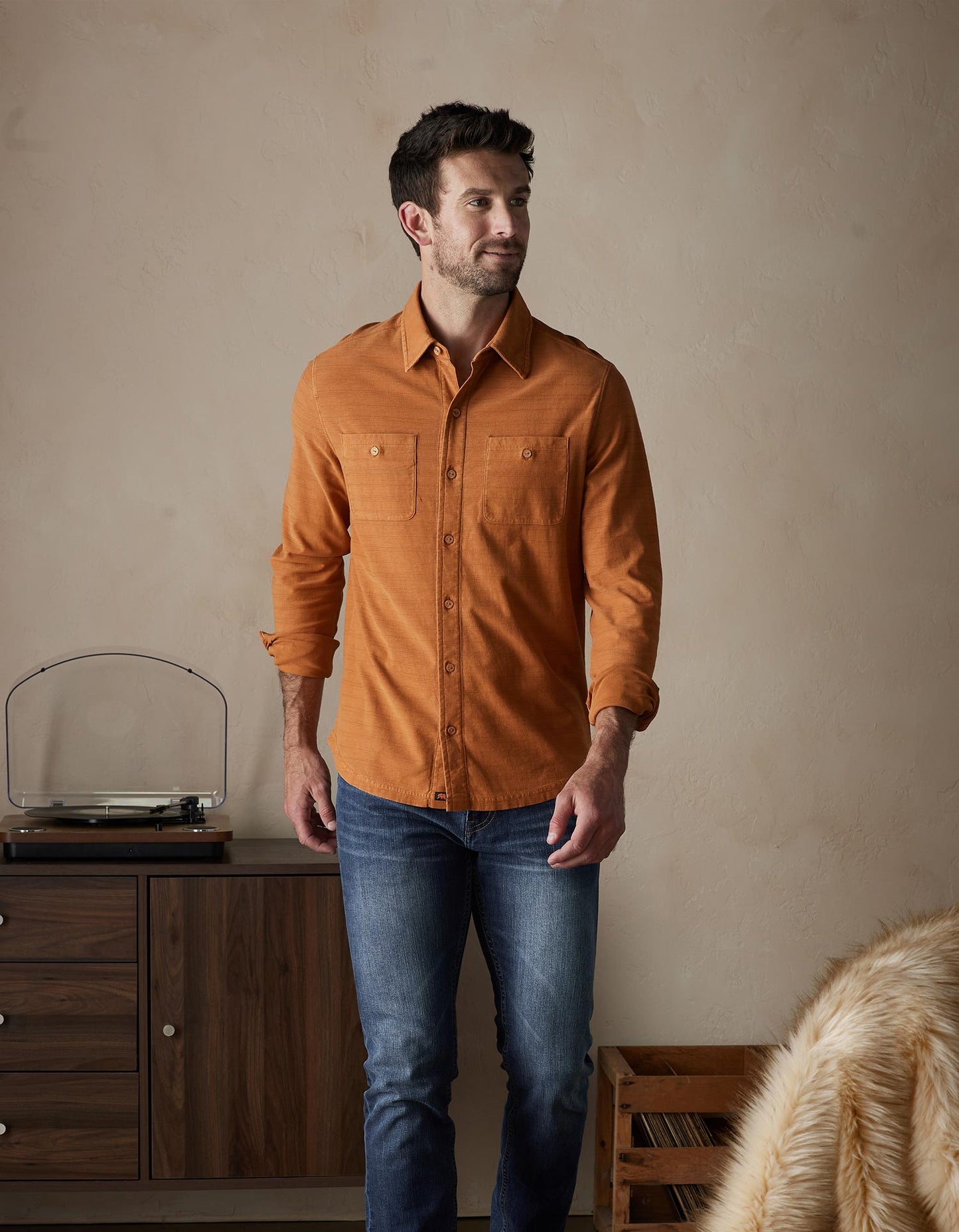 Sequoia Jacquard Long Sleeve Button Down in Amber