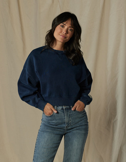 Jackie Premium Fleece Vintage Crewneck in Dark Indigo