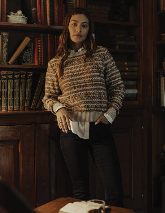 Reverse Fair Isle Crew in Cream Multi