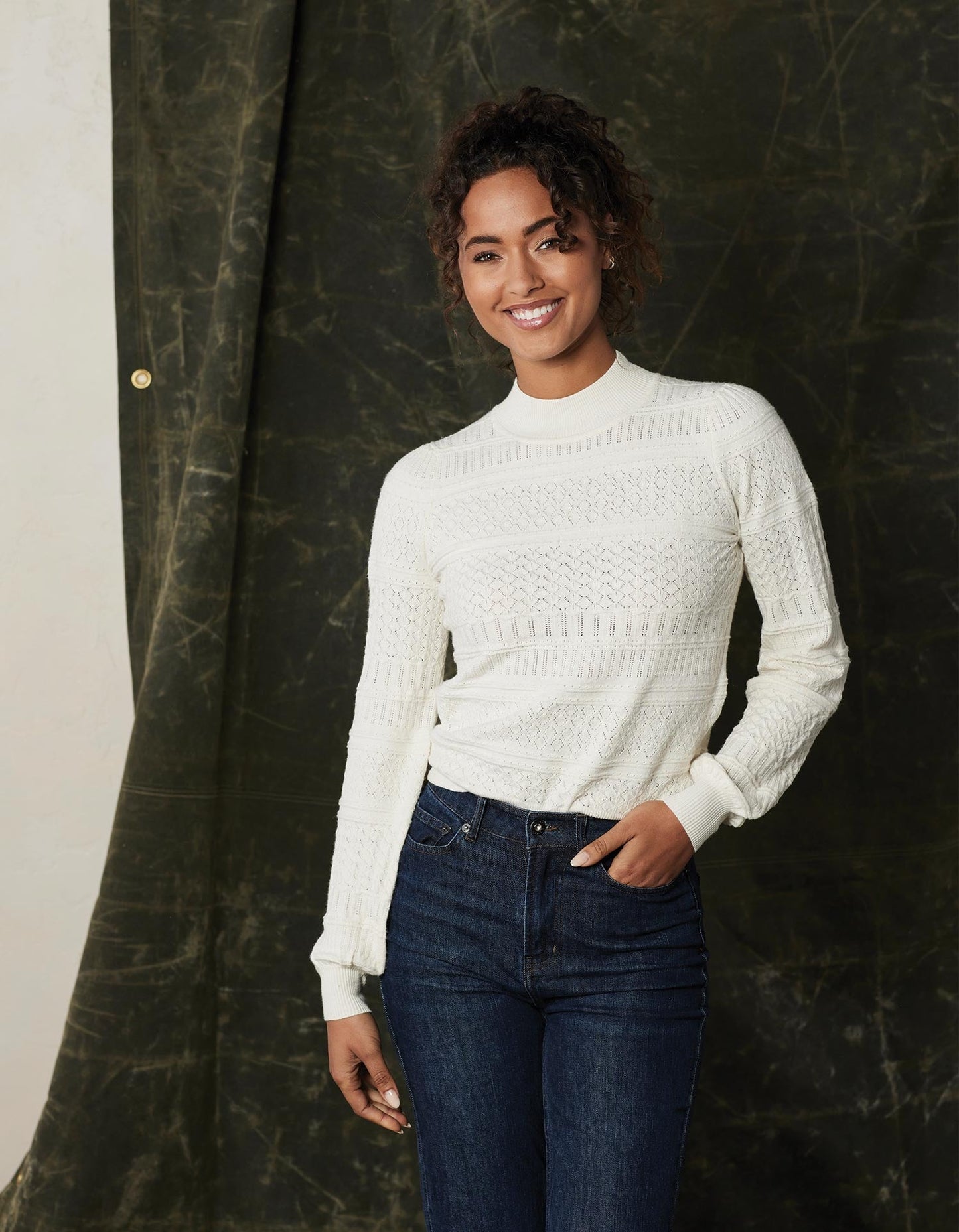 Olivia Pointelle Sweater in Cream