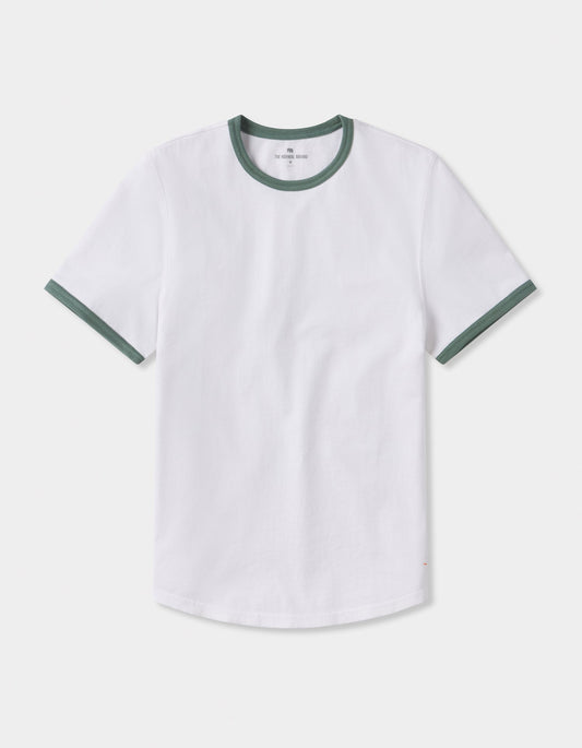 Lennox Jersey Ringer Tee in White/Pine