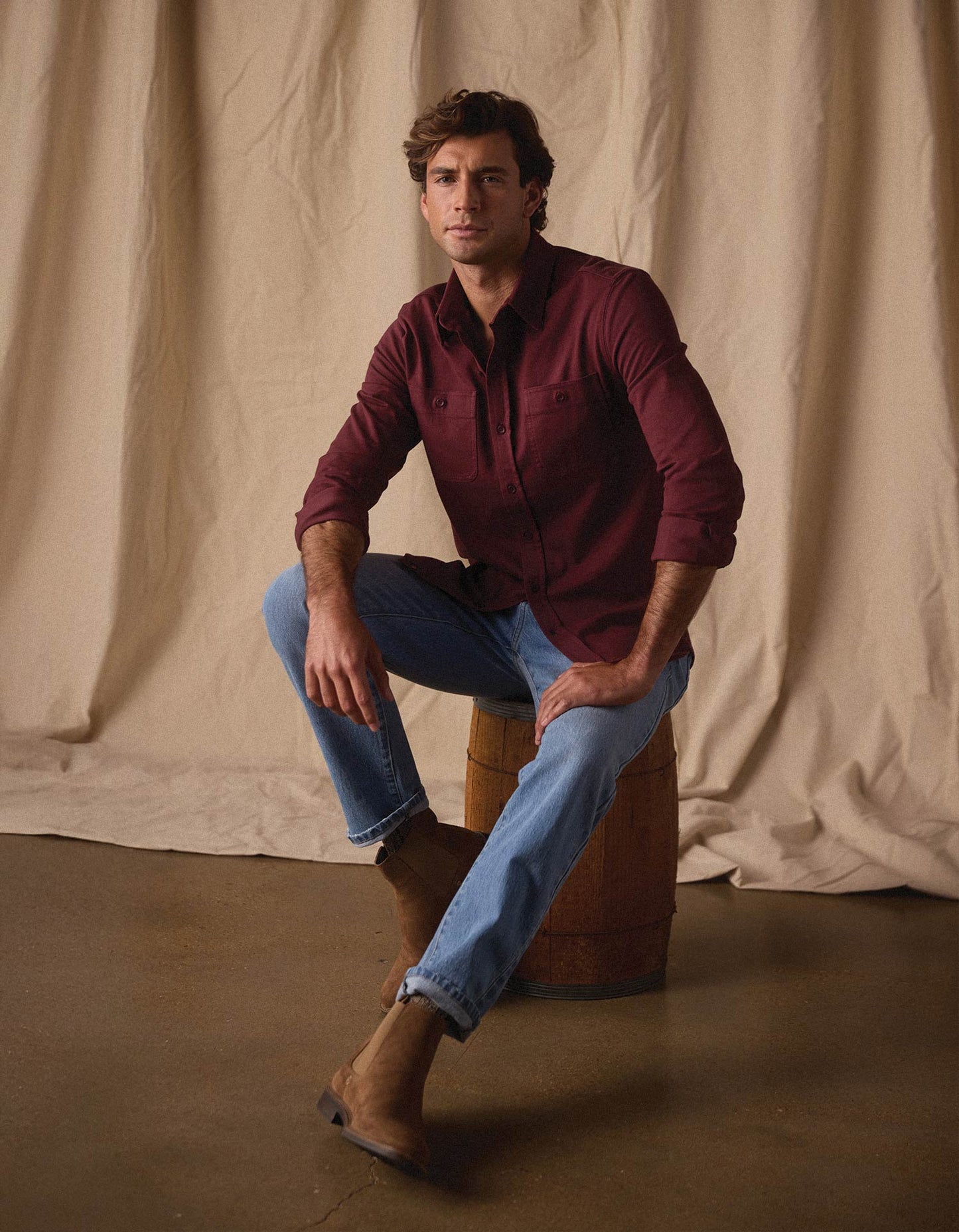 Lennox Jersey Button Up in Port Wine