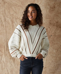 Apres Chevron Sweater: Cream/Taupe