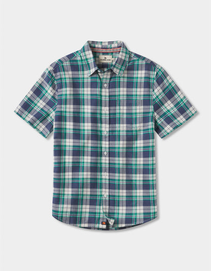 Jasper Short Sleeve Button Down Shirt in Lagoon Plaid