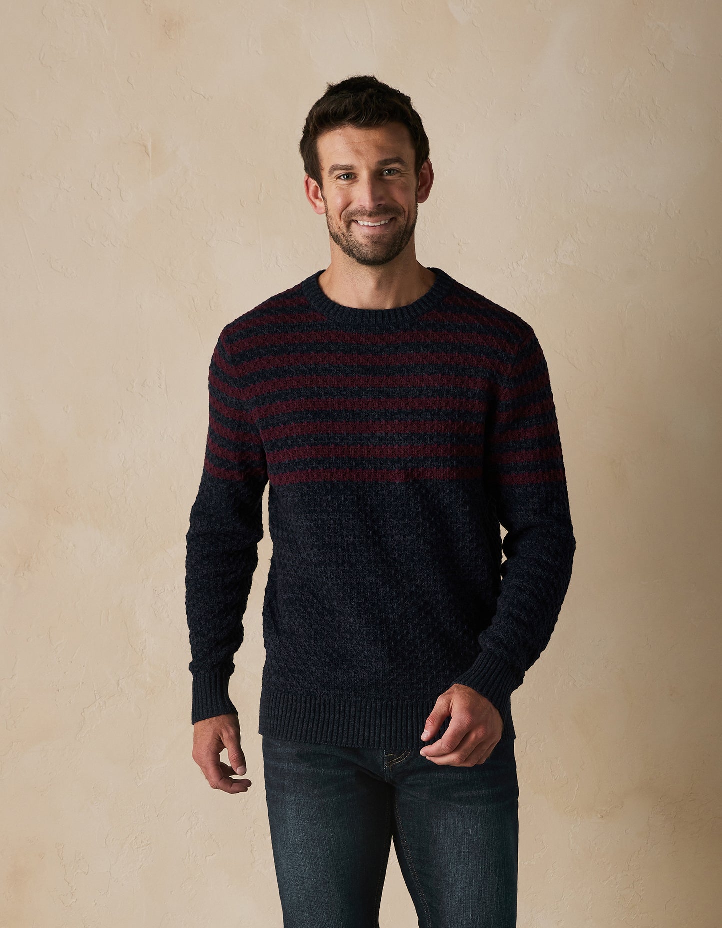 Pique Stitch Crew in Navy-Oxblood