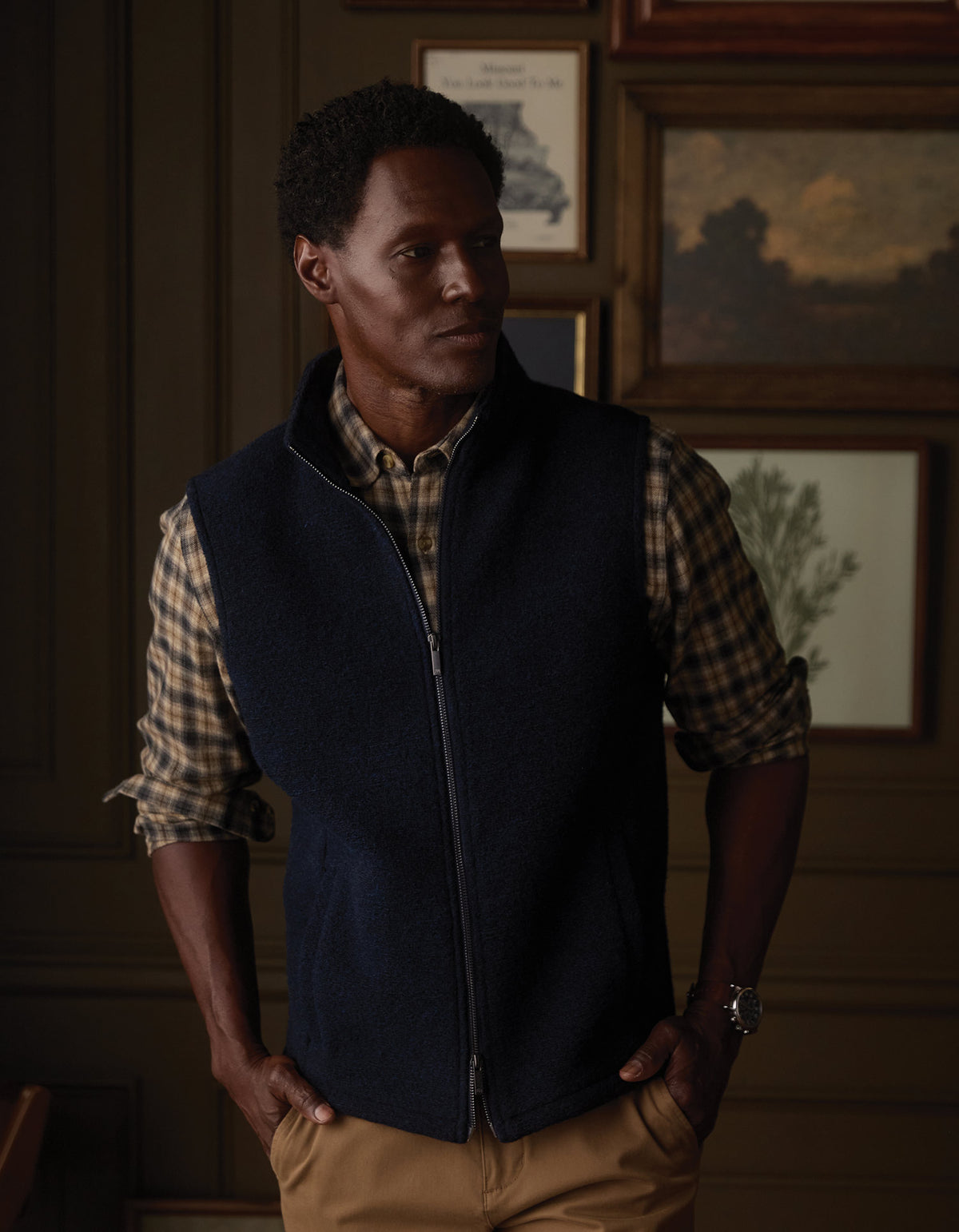 Brushed Knit Boucle Vest in Navy