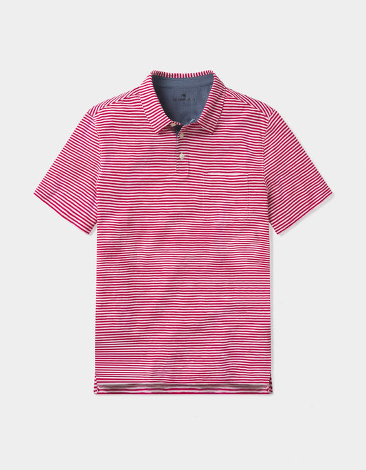 Vintage Slub Pocket Polo in Crimson Stripe