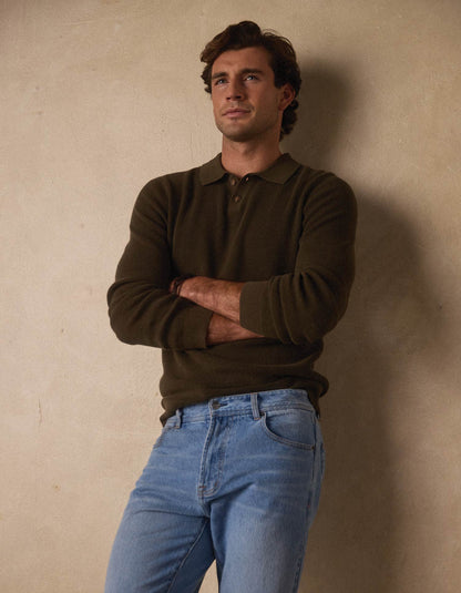 Robles Knit Waffle Stitch Polo in Alpine