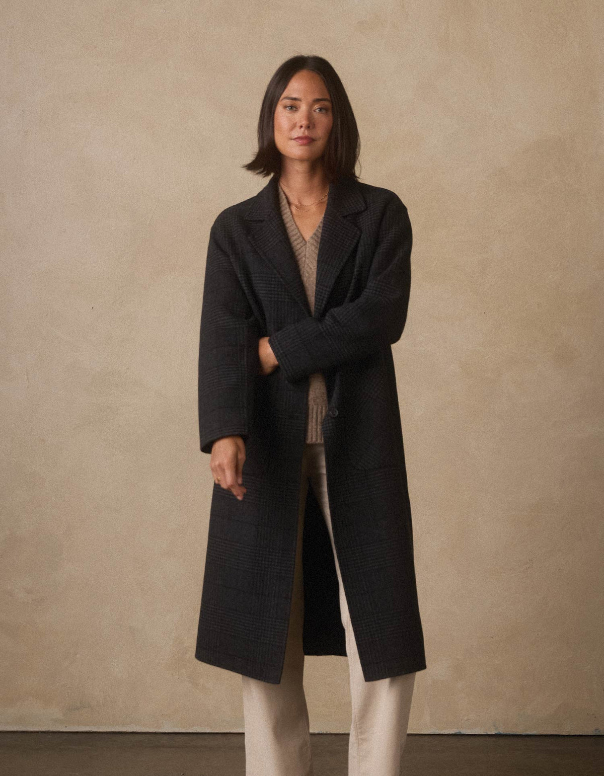 Duster Coat in Dark Grey Plaid