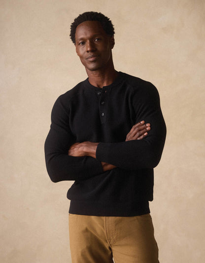 COOLMAX® Textured Sweater Henley in Black