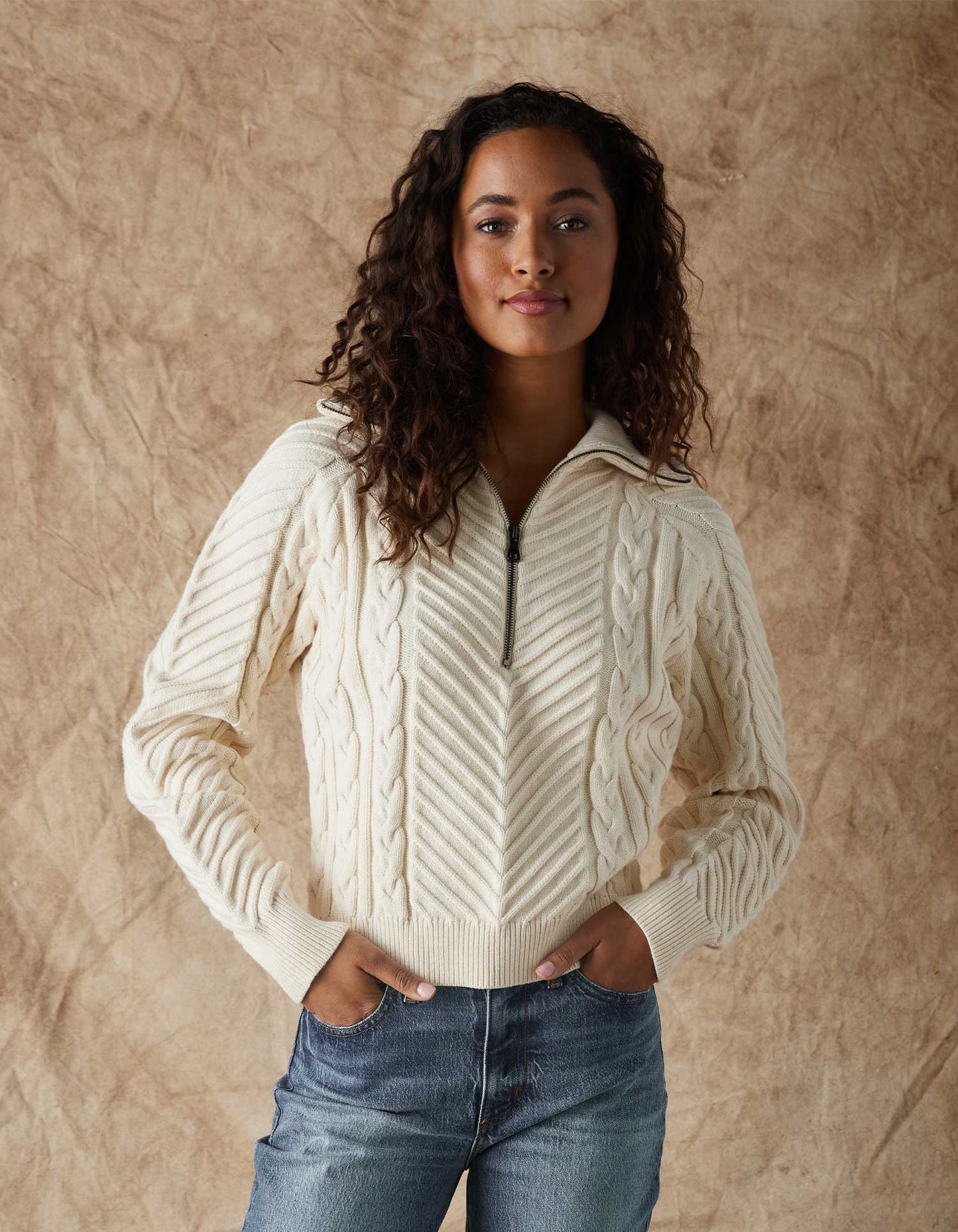 Lola Quarter Zip Sweater in Cream