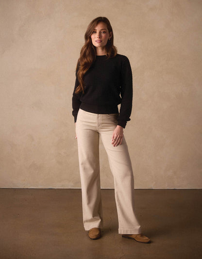 Olivia Pointelle Crew Sweater in Black