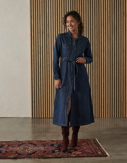 Denim Shirt Dress in Dark Wash