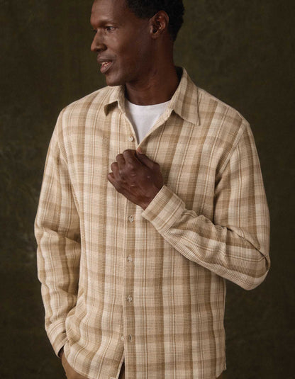 Woven Waffle Button Up in Khaki Plaid