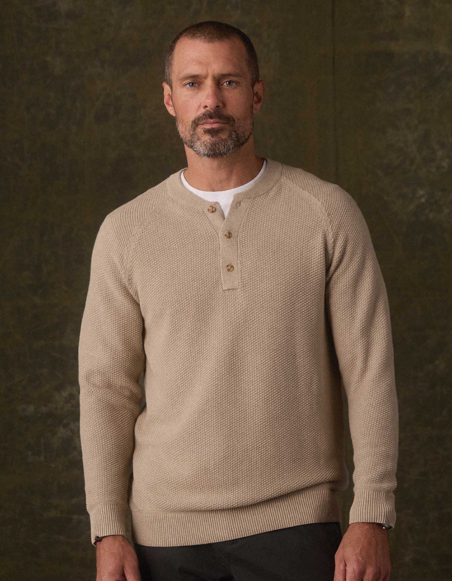 COOLMAX® Textured Sweater Henley in Flax