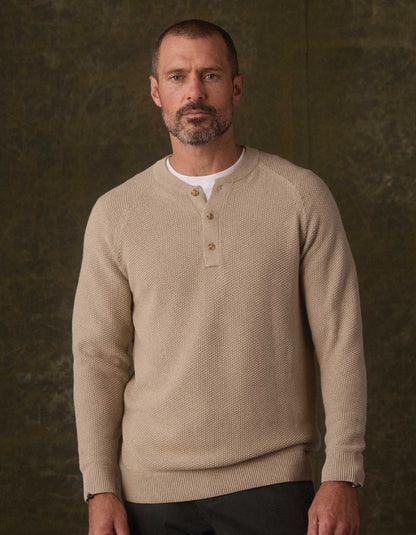 COOLMAX® Textured Sweater Henley in Flax