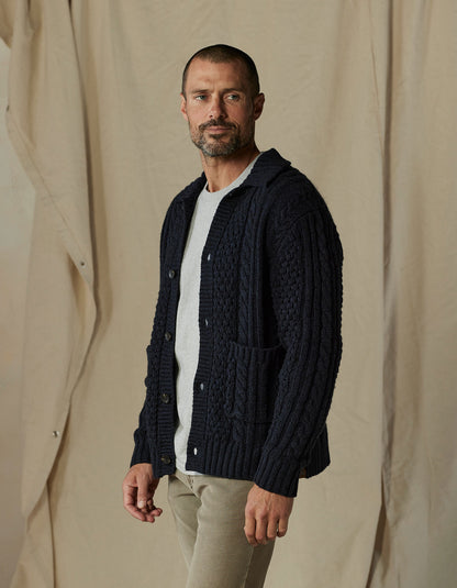 Aran Cable Cardigan in Navy