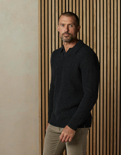 Marled Polo Sweater in Charcoal