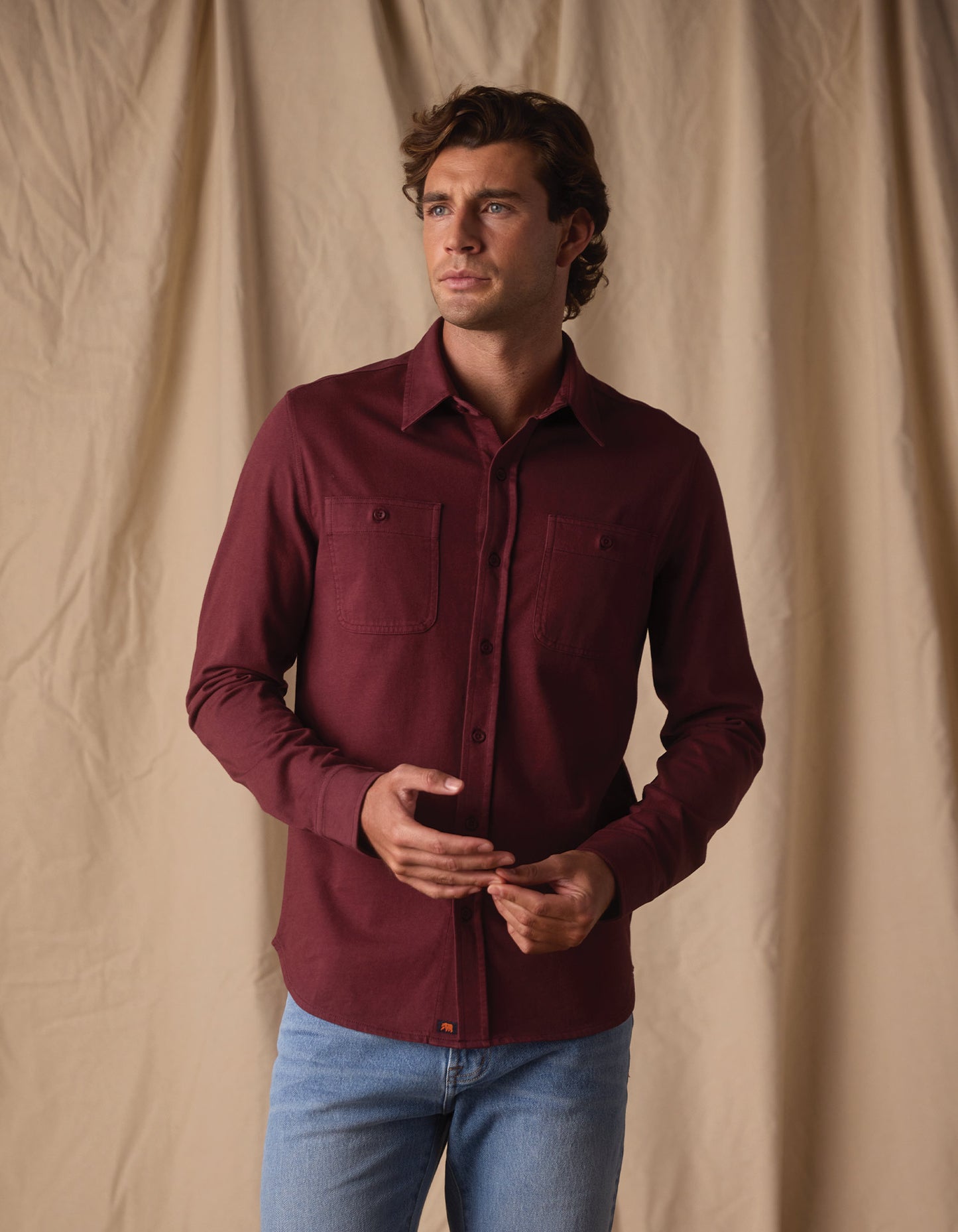 Lennox Jersey Button Up in Port Wine