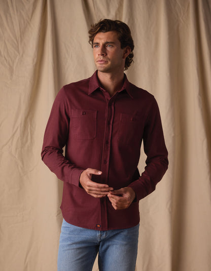 Lennox Jersey Button Up in Port Wine