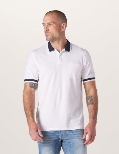 Active Puremeso Tipped Polo in White On Model from Front