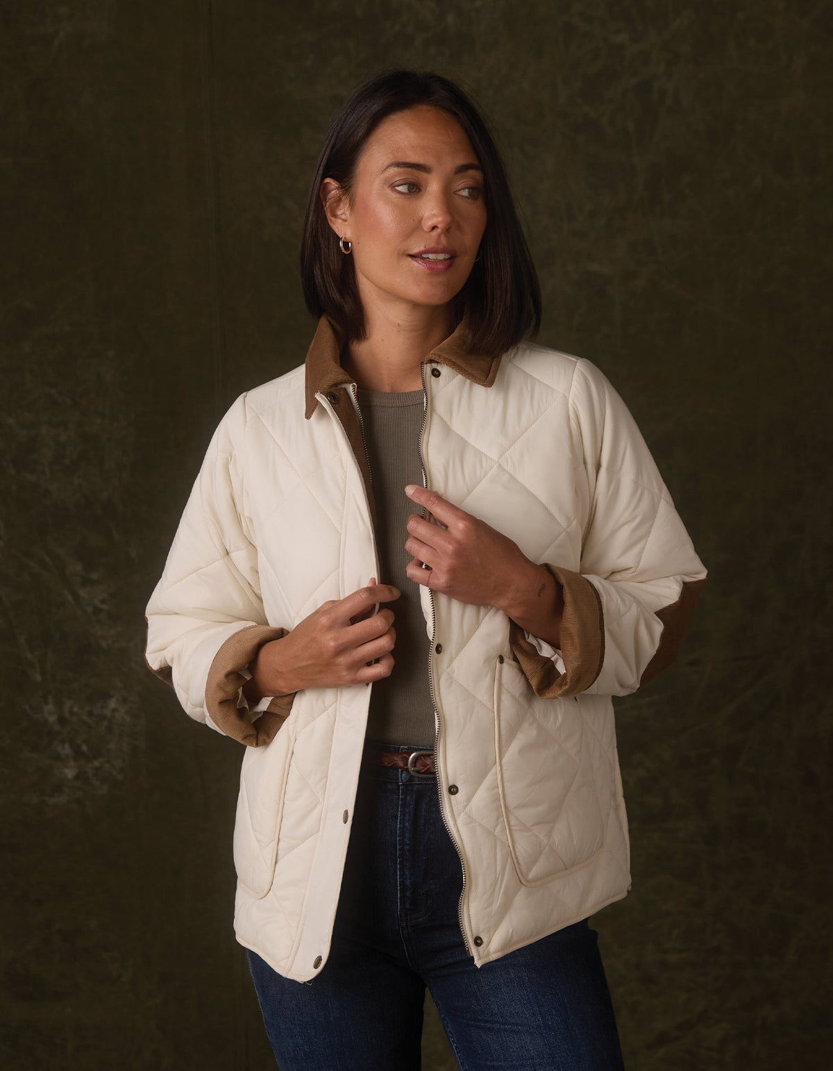 Quilted Liner Jacket in Ecru/Dark Taupe