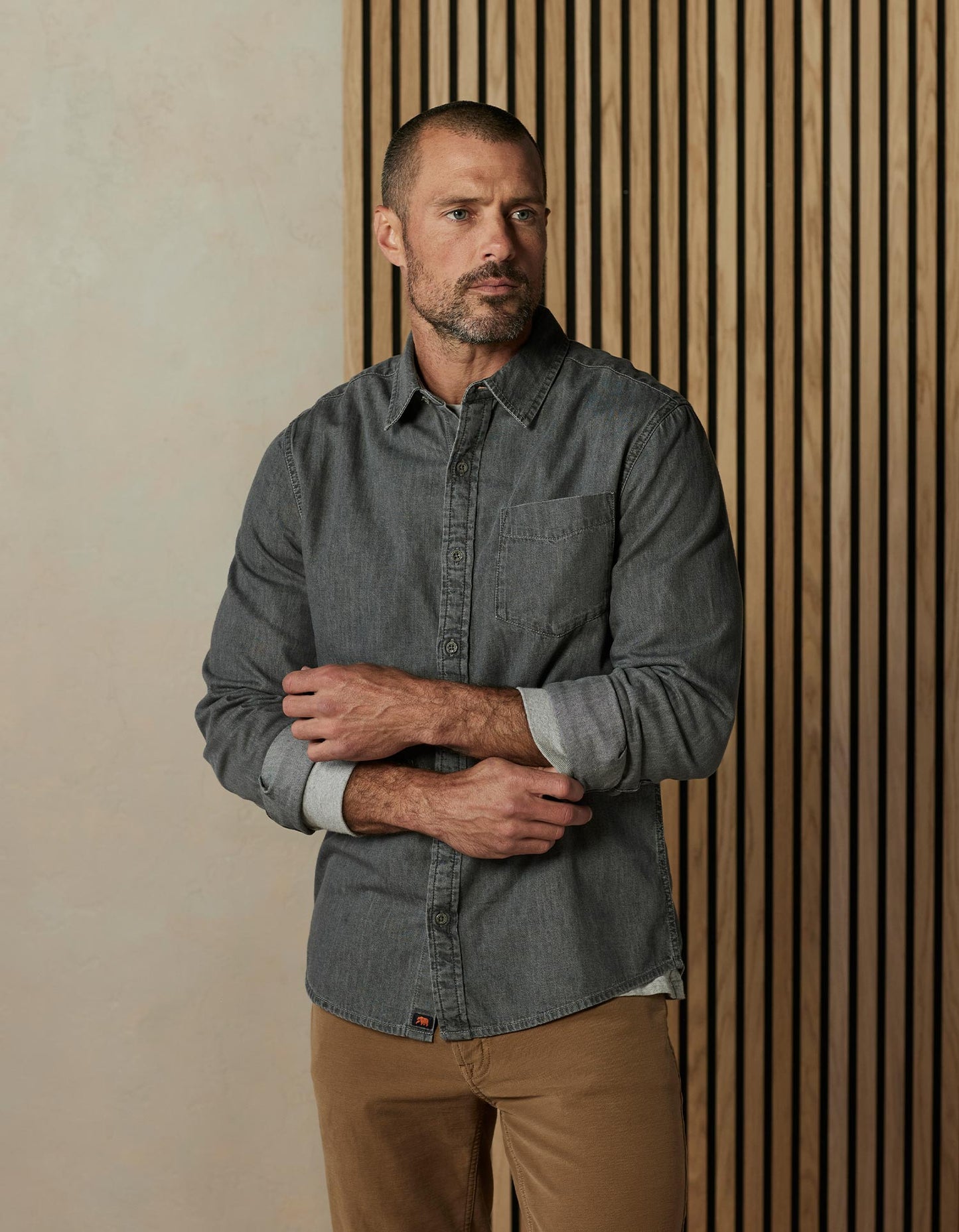 Cotton Denim Long Sleeve Button Up in Grey Wash