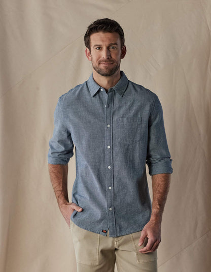 Lived-In Cotton Long Sleeve Button Up in Summer Navy