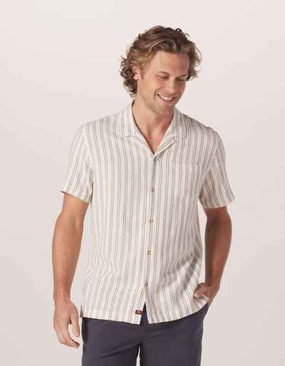 Freshwater Camp Shirt in Agave Stripe On Model from Front