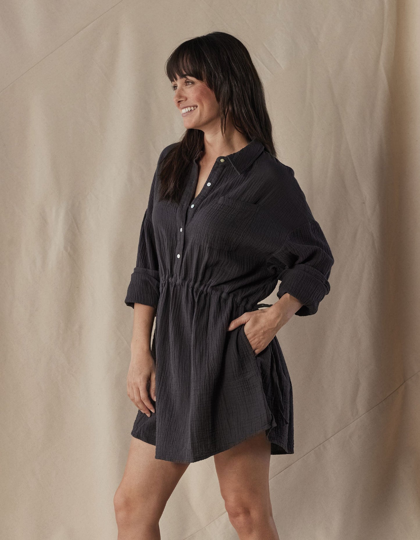 Kalo Shirt Dress in Phantom