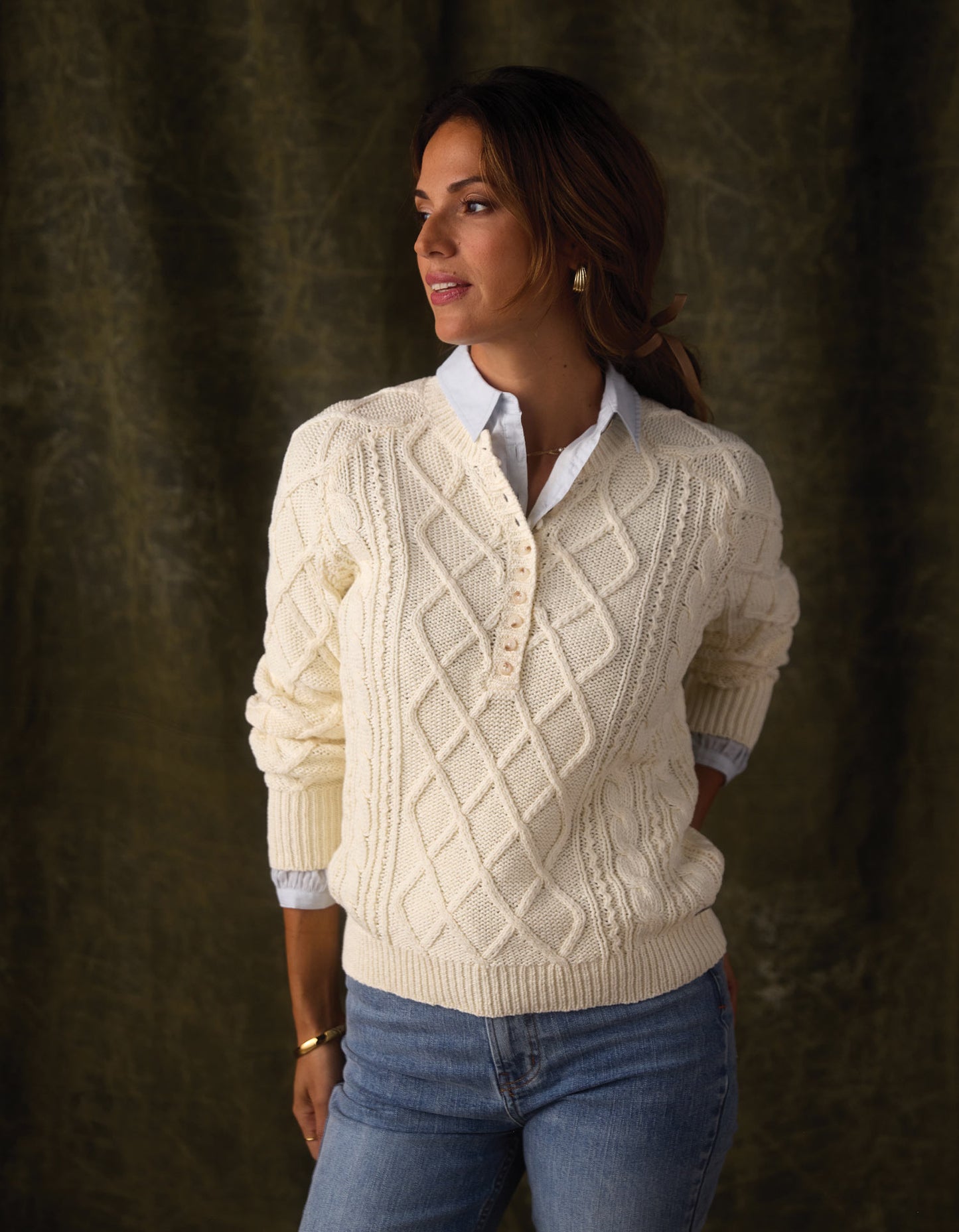 Josefine Cableknit Henley in Cream