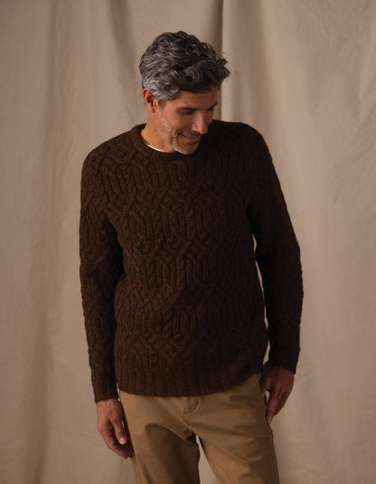 Trellis Cable Pullover in Dark Brown