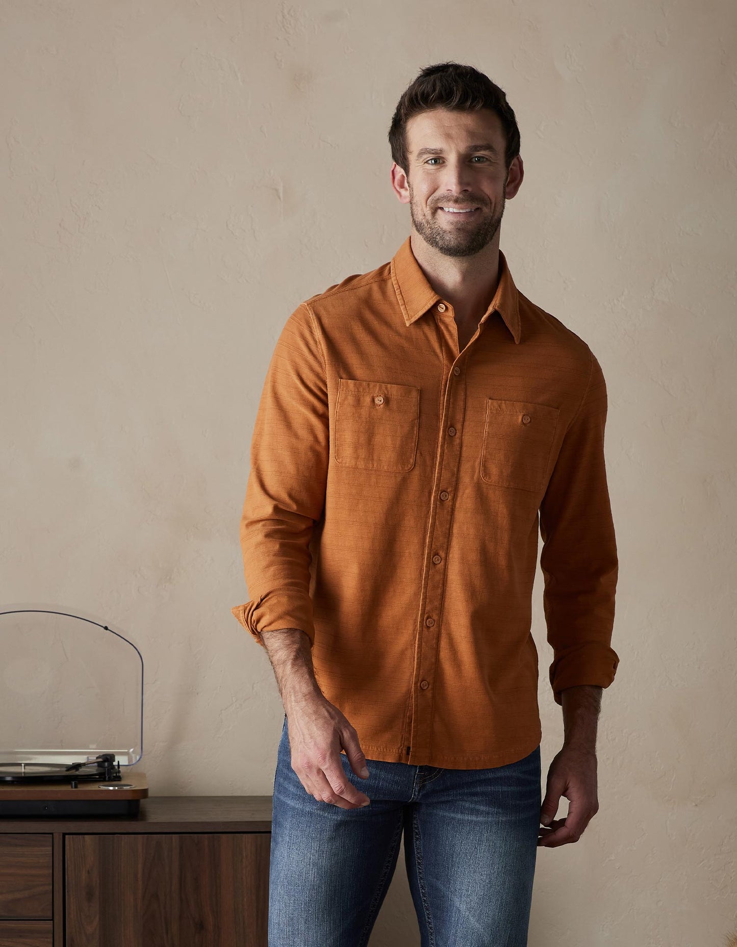 Sequoia Jacquard Long Sleeve Button Down in Amber