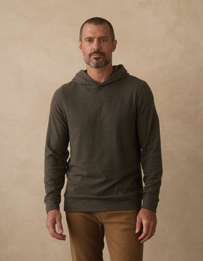 Brushed Textured Knit Hoodie in Dark Forest