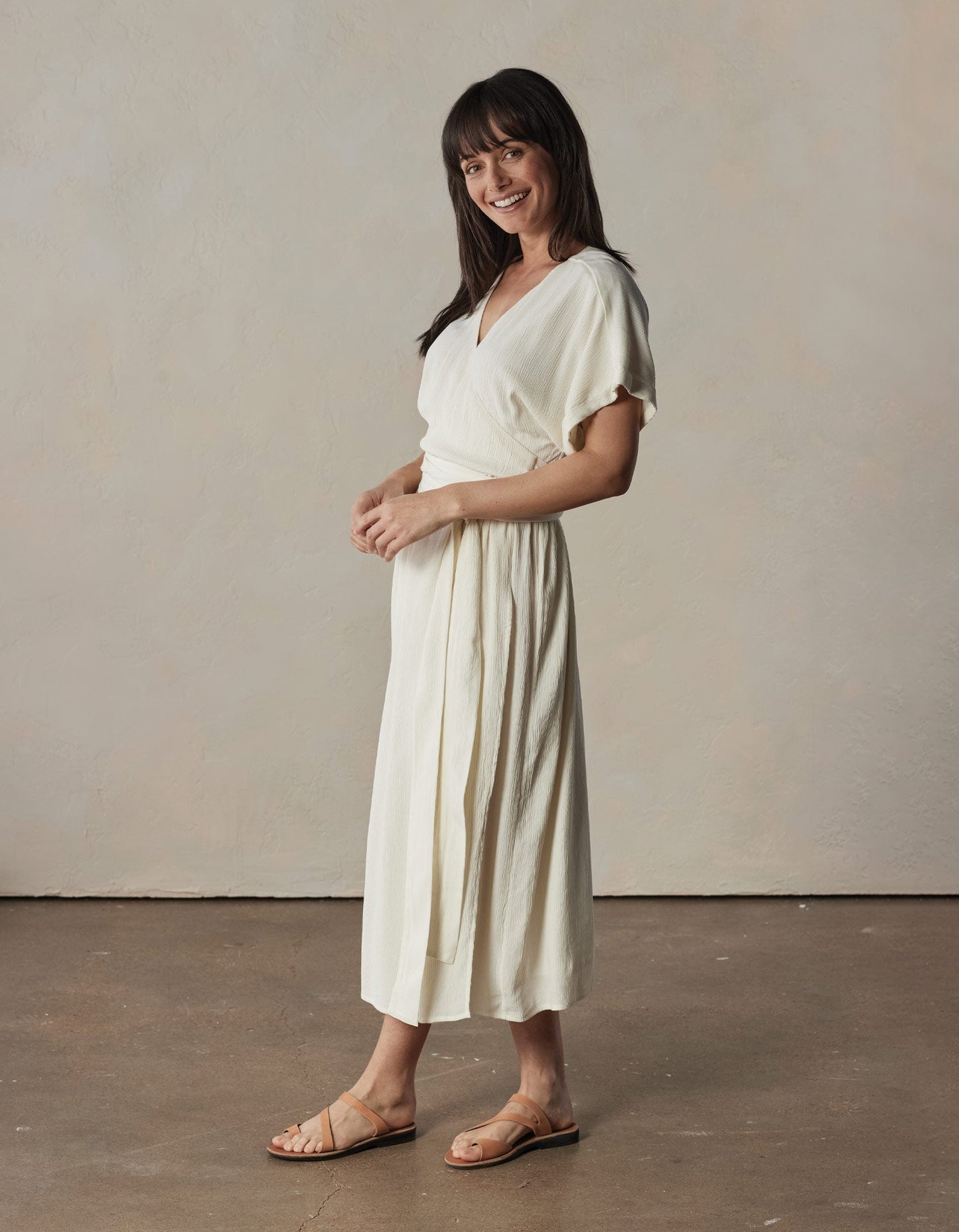 Ezra Crepe Wrap Dress in Ivory