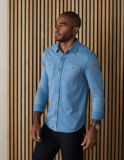 Lennox Jersey Button Up in Slate Blue